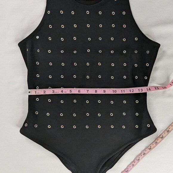 VTG Cache Black Silver Grommet Bodysuit Whimsygoth - Picture 4 of 7